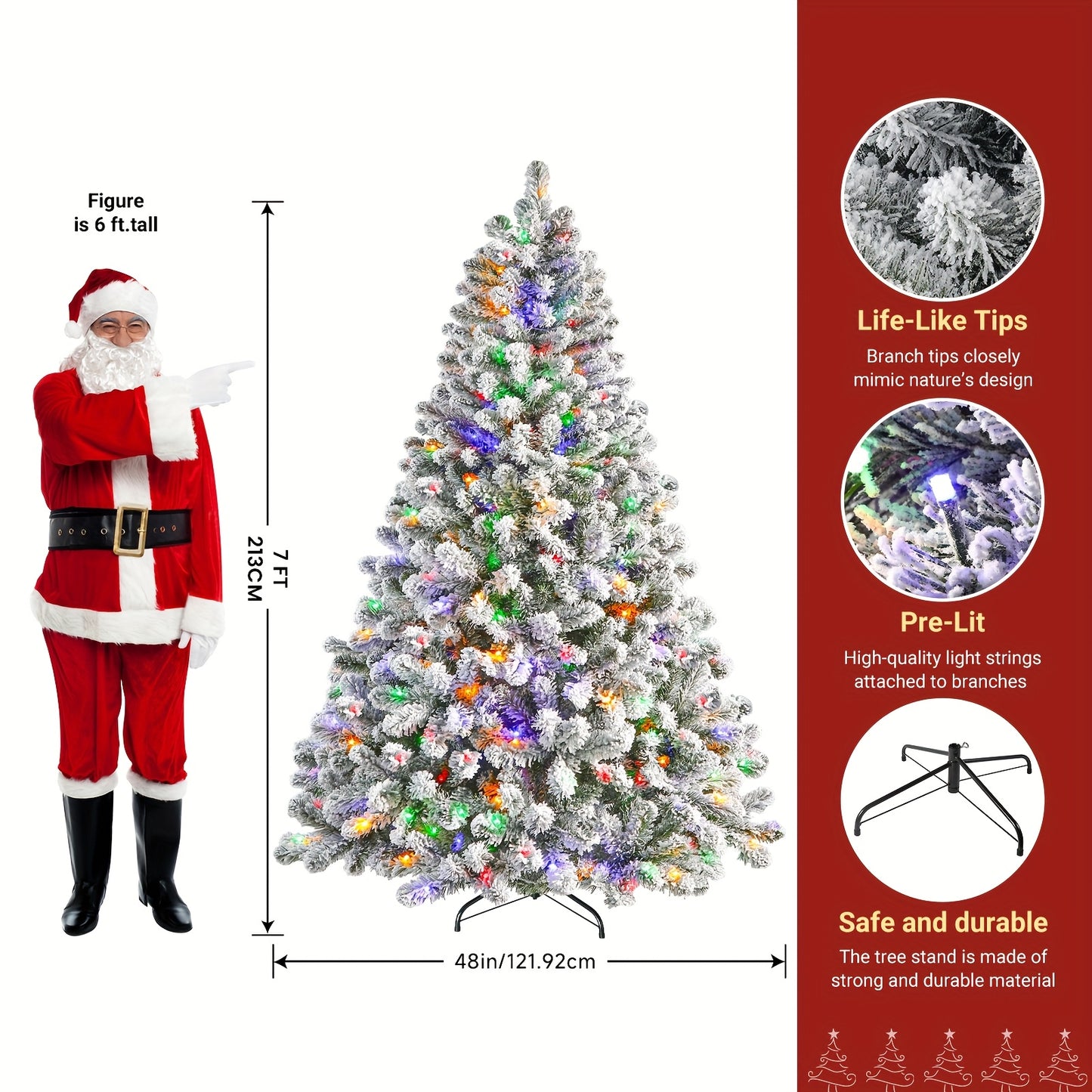 6.5ft Prelit Snow Flocked Artificial Christmas Tree with Remote Control - 170-640 RGB Lights, 378-1938 Branch Tips, Easy to Assemble, Minimal Fluff Shedding, Full & Lush Foliage for Home, Office, Party Decoration, 4/5/6/7/7.5