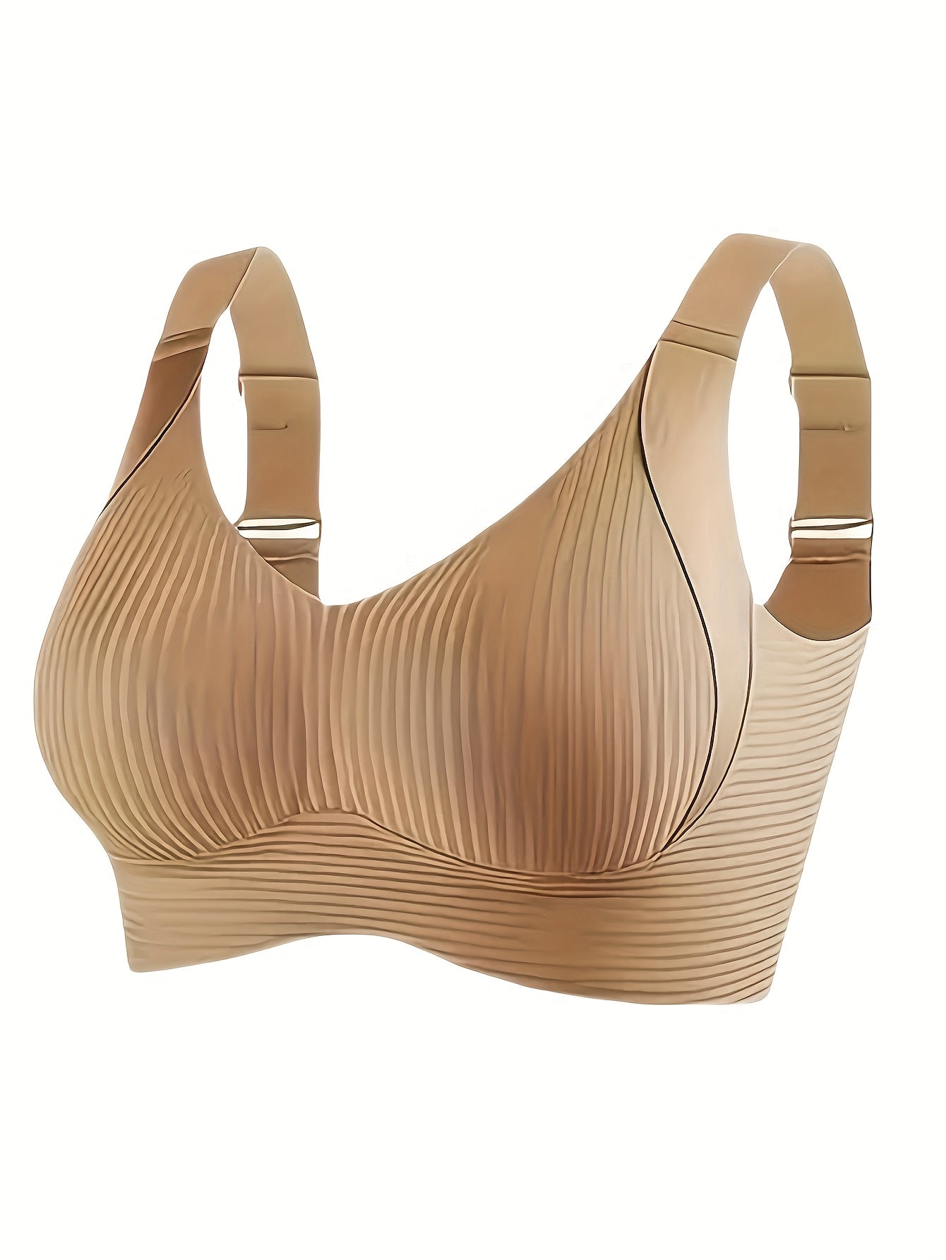 1/2/4pcs Women'S Seamless Bra - Elegant Solid Color, Wide Shoulder Straps And Built-in Bra, Comfortable And Breathable Wireless Support, No Padding Ribbed Texture - Available In White, Beige, Black, Brow