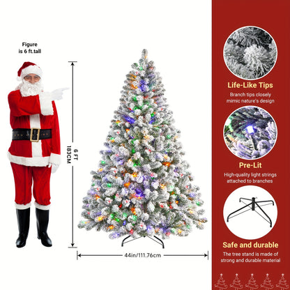 6.5ft Prelit Snow Flocked Artificial Christmas Tree with Remote Control - 170-640 RGB Lights, 378-1938 Branch Tips, Easy to Assemble, Minimal Fluff Shedding, Full & Lush Foliage for Home, Office, Party Decoration, 4/5/6/7/7.5