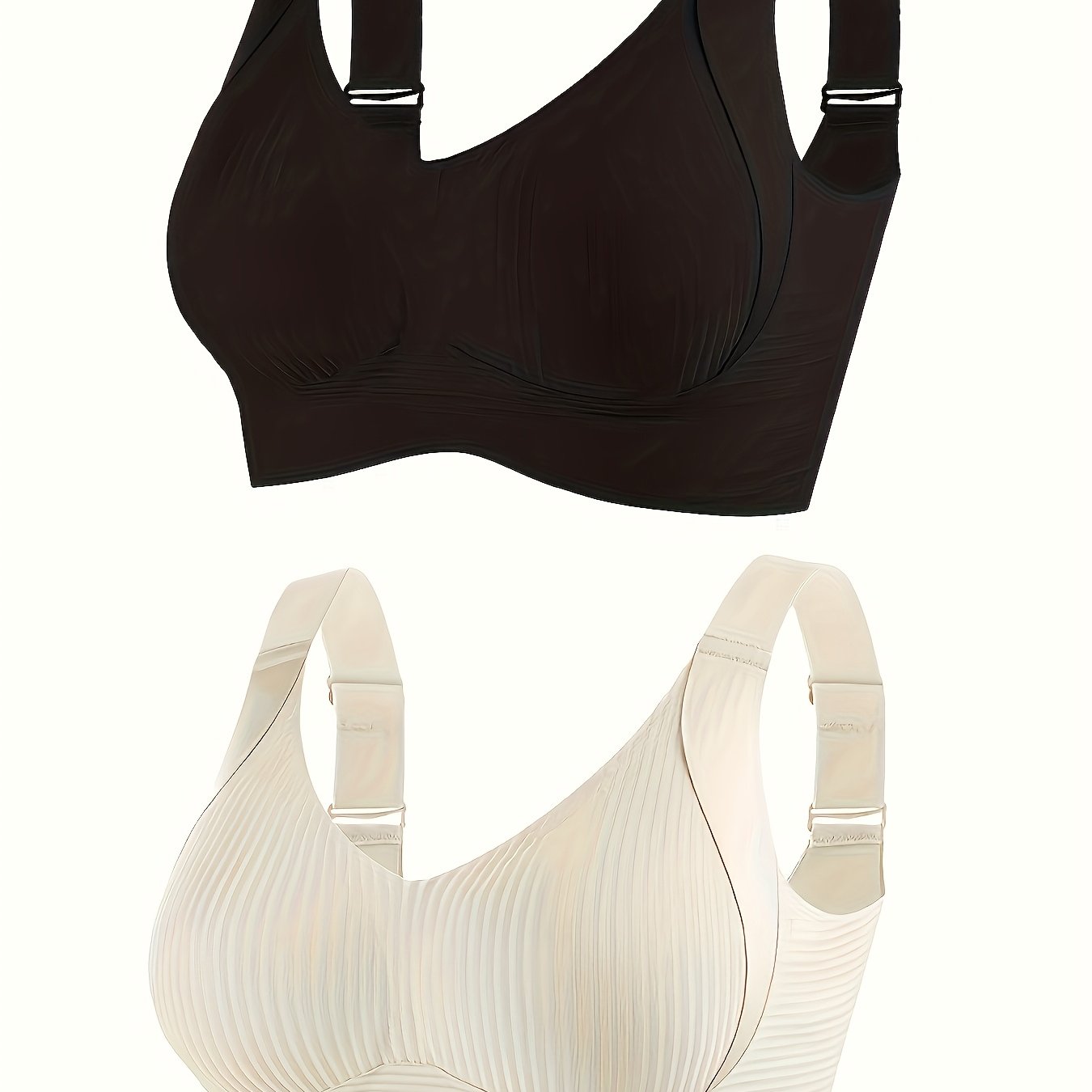 1/2/4pcs Women'S Seamless Bra - Elegant Solid Color, Wide Shoulder Straps And Built-in Bra, Comfortable And Breathable Wireless Support, No Padding Ribbed Texture - Available In White, Beige, Black, Brow