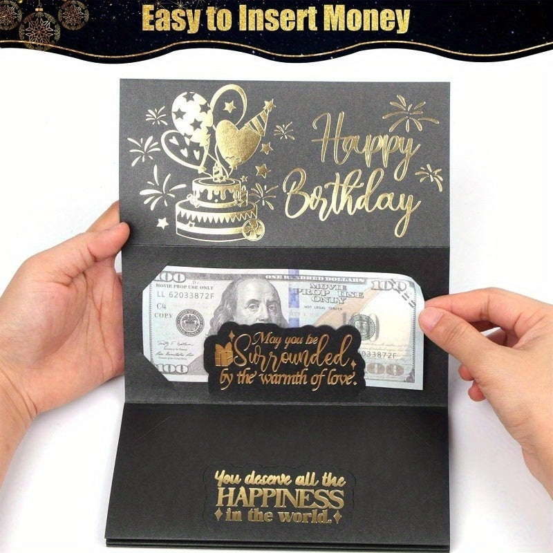 [Elegant Birthday Gift Envelope] Elegant Black and Golden Birthday Gift Envelope with 6 Slots - Unique Souvenir for Any Birthday Celebration, Cartoon Fantasy Theme