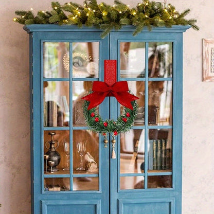 6pcs Christmas Kitchen Cabinet Mini Wreaths Hanging Ornaments With Bow & Berries, 5.12 Inch Mini Christmas Wreath Small Kitchen Xmas Decor, Artificial Hanging Garlands For Window/ Cabinet/ Chair/ Door/ Staircase