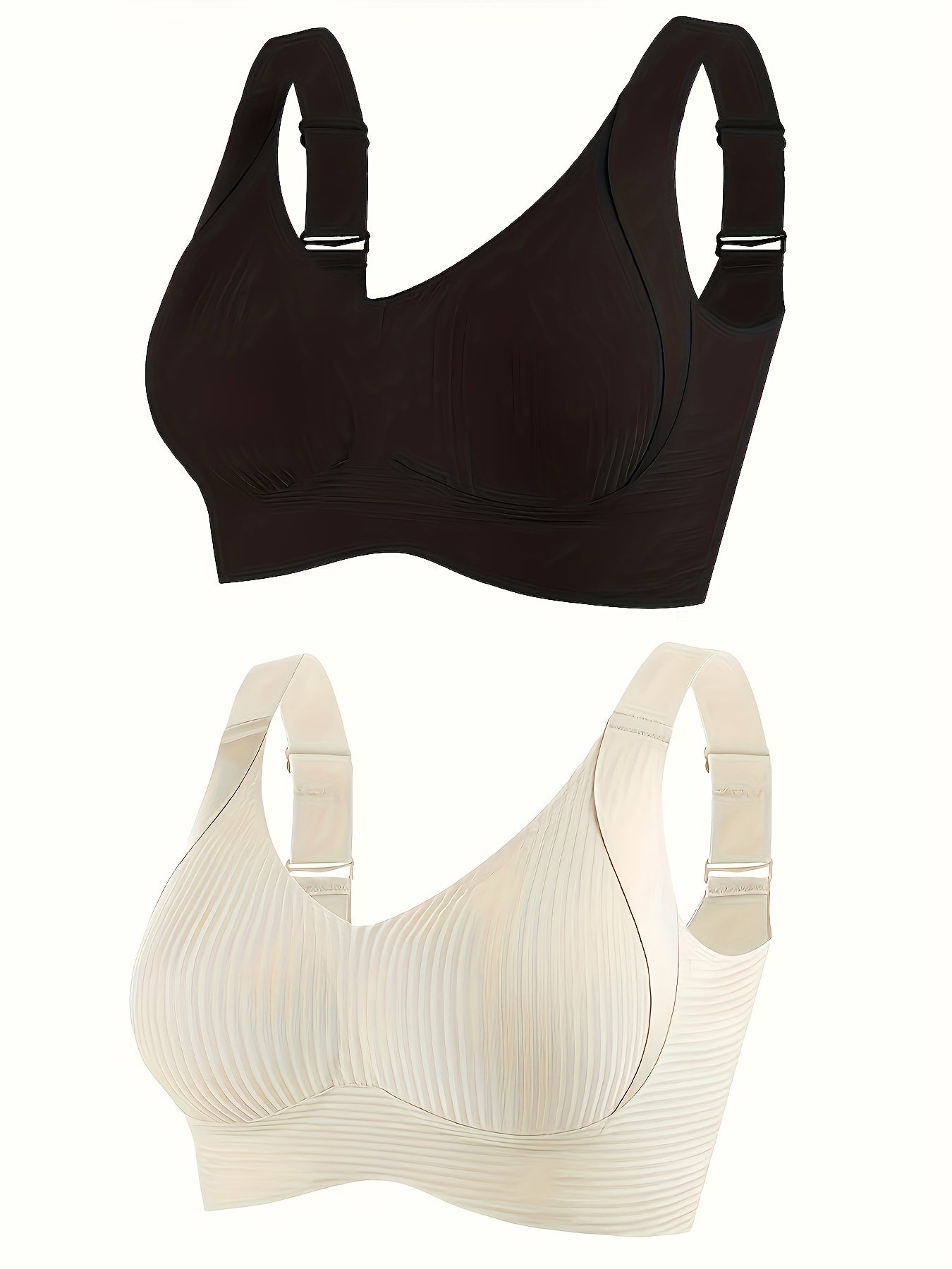 1/2/4pcs Women'S Seamless Bra - Elegant Solid Color, Wide Shoulder Straps And Built-in Bra, Comfortable And Breathable Wireless Support, No Padding Ribbed Texture - Available In White, Beige, Black, Brow