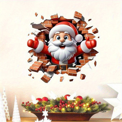 3D Santa Breakthrough Wall Sticker - Shiny PVC Christmas Sticker for Living Room, Bedroom and Home Decor, Cross Border, Wallpaper