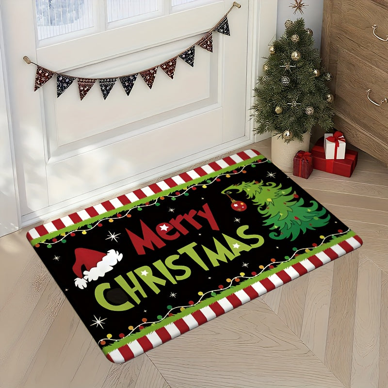 1pc holiday Christmas gift welcome doormat with Christmas joy poster design, suitable for living room, bedroom, bathroom, kitchen, and laundry room decoration, festive entrance mat seasonal decoration, Christmas Doormat, Fest