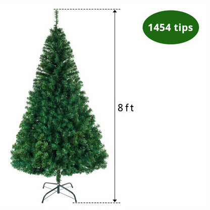 8ft Full Green Flat Top Christmas Tree with Sturdy Metal Stand - 1138 Branches for Indoor And Outdoor Holiday Decorations