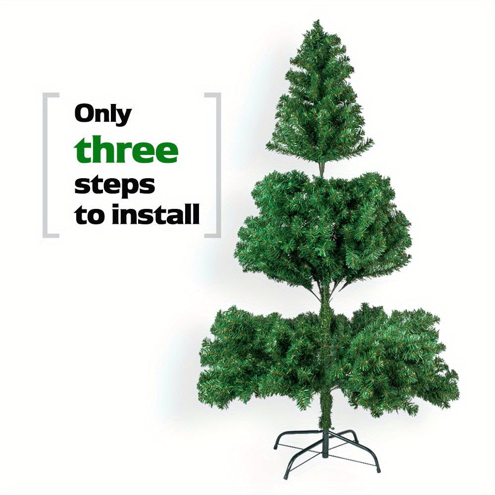 8ft Full Green Flat Top Christmas Tree with Sturdy Metal Stand - 1138 Branches for Indoor And Outdoor Holiday Decorations