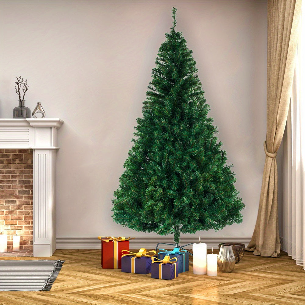 8ft Full Green Flat Top Christmas Tree with Sturdy Metal Stand - 1138 Branches for Indoor And Outdoor Holiday Decorations