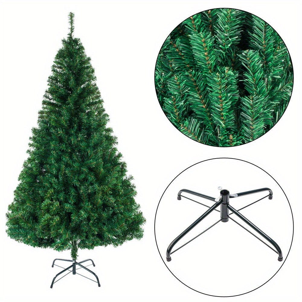 8ft Full Green Flat Top Christmas Tree with Sturdy Metal Stand - 1138 Branches for Indoor And Outdoor Holiday Decorations