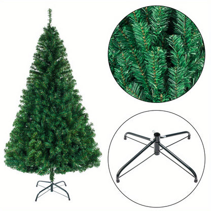 8ft Full Green Flat Top Christmas Tree with Sturdy Metal Stand - 1138 Branches for Indoor And Outdoor Holiday Decorations