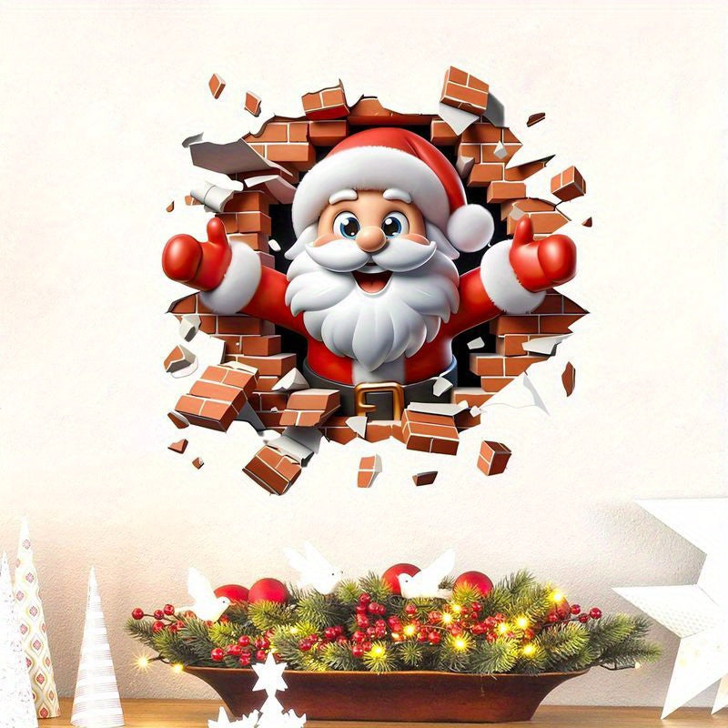 3D Santa Breakthrough Wall Sticker - Shiny PVC Christmas Sticker for Living Room, Bedroom and Home Decor, Cross Border, Wallpaper