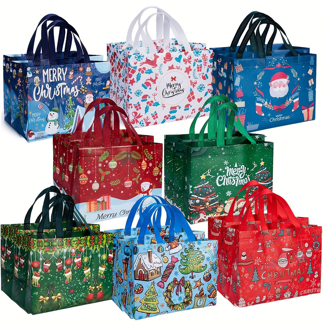 [Trending] Large Christmas Gift Bags with Handles, Reusable Non-Woven Holiday Tote Bags for Gifts, Party Favors & Decorations, Festive Red/ Green/ Blue, 12.8"X9.8"X6.7"
