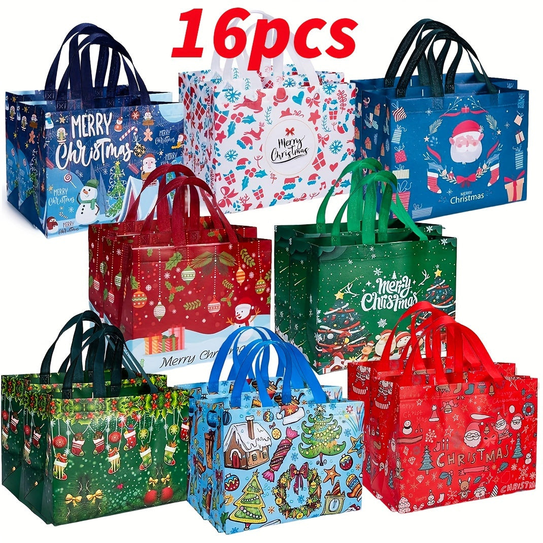 [Trending] Large Christmas Gift Bags with Handles, Reusable Non-Woven Holiday Tote Bags for Gifts, Party Favors & Decorations, Festive Red/ Green/ Blue, 12.8"X9.8"X6.7"