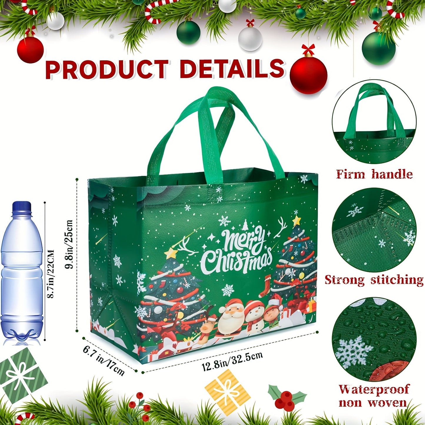 [Trending] Large Christmas Gift Bags with Handles, Reusable Non-Woven Holiday Tote Bags for Gifts, Party Favors & Decorations, Festive Red/ Green/ Blue, 12.8"X9.8"X6.7"