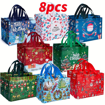 [Trending] Large Christmas Gift Bags with Handles, Reusable Non-Woven Holiday Tote Bags for Gifts, Party Favors & Decorations, Festive Red/ Green/ Blue, 12.8"X9.8"X6.7"