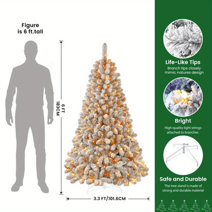 6.5ft Prelit Snow Flocked Artificial Christmas Tree with Remote Control - 170-640 RGB Lights, 378-1938 Branch Tips, Easy to Assemble, Minimal Fluff Shedding, Full & Lush Foliage for Home, Office, Party Decoration, 4/5/6/7/7.5