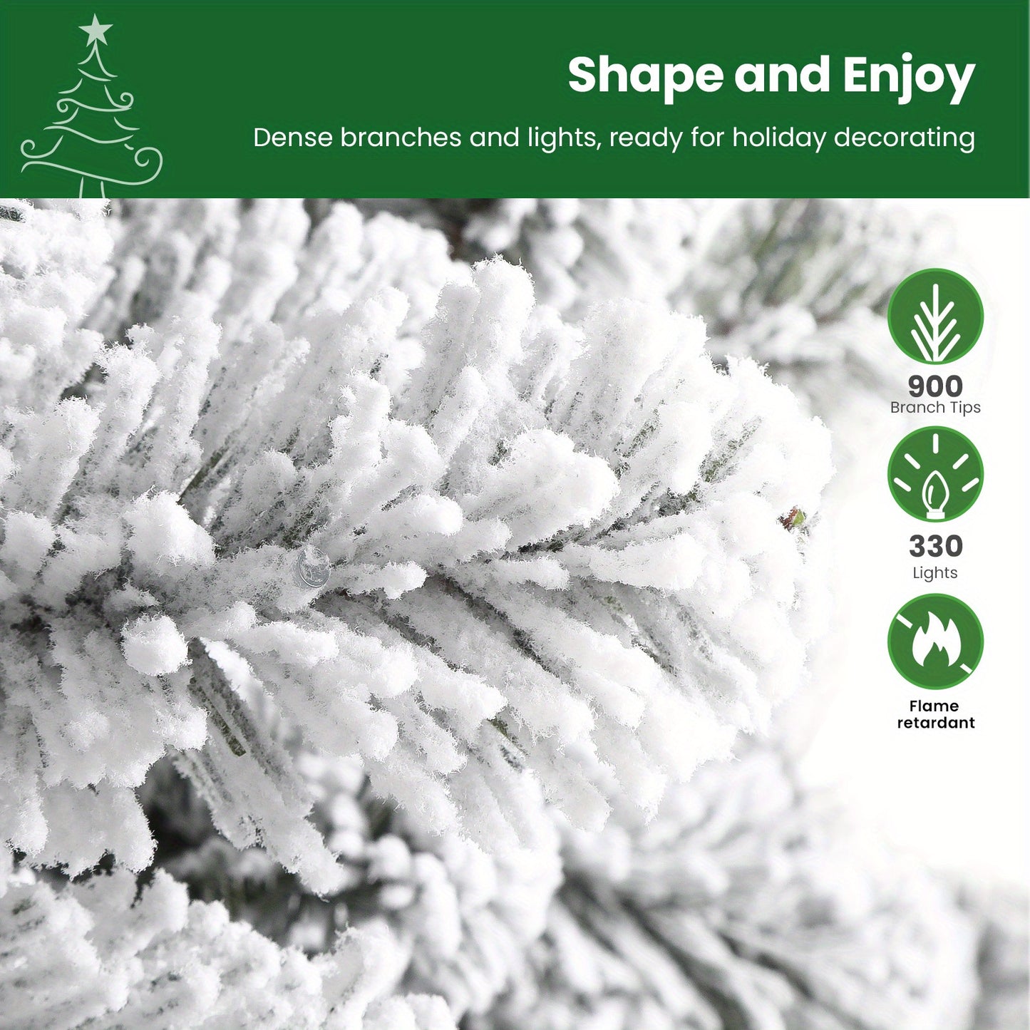 6.5ft Prelit Snow Flocked Artificial Christmas Tree with Remote Control - 170-640 RGB Lights, 378-1938 Branch Tips, Easy to Assemble, Minimal Fluff Shedding, Full & Lush Foliage for Home, Office, Party Decoration, 4/5/6/7/7.5