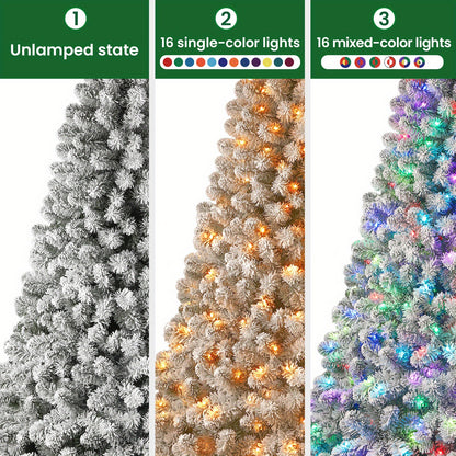 6.5ft Prelit Snow Flocked Artificial Christmas Tree with Remote Control - 170-640 RGB Lights, 378-1938 Branch Tips, Easy to Assemble, Minimal Fluff Shedding, Full & Lush Foliage for Home, Office, Party Decoration, 4/5/6/7/7.5