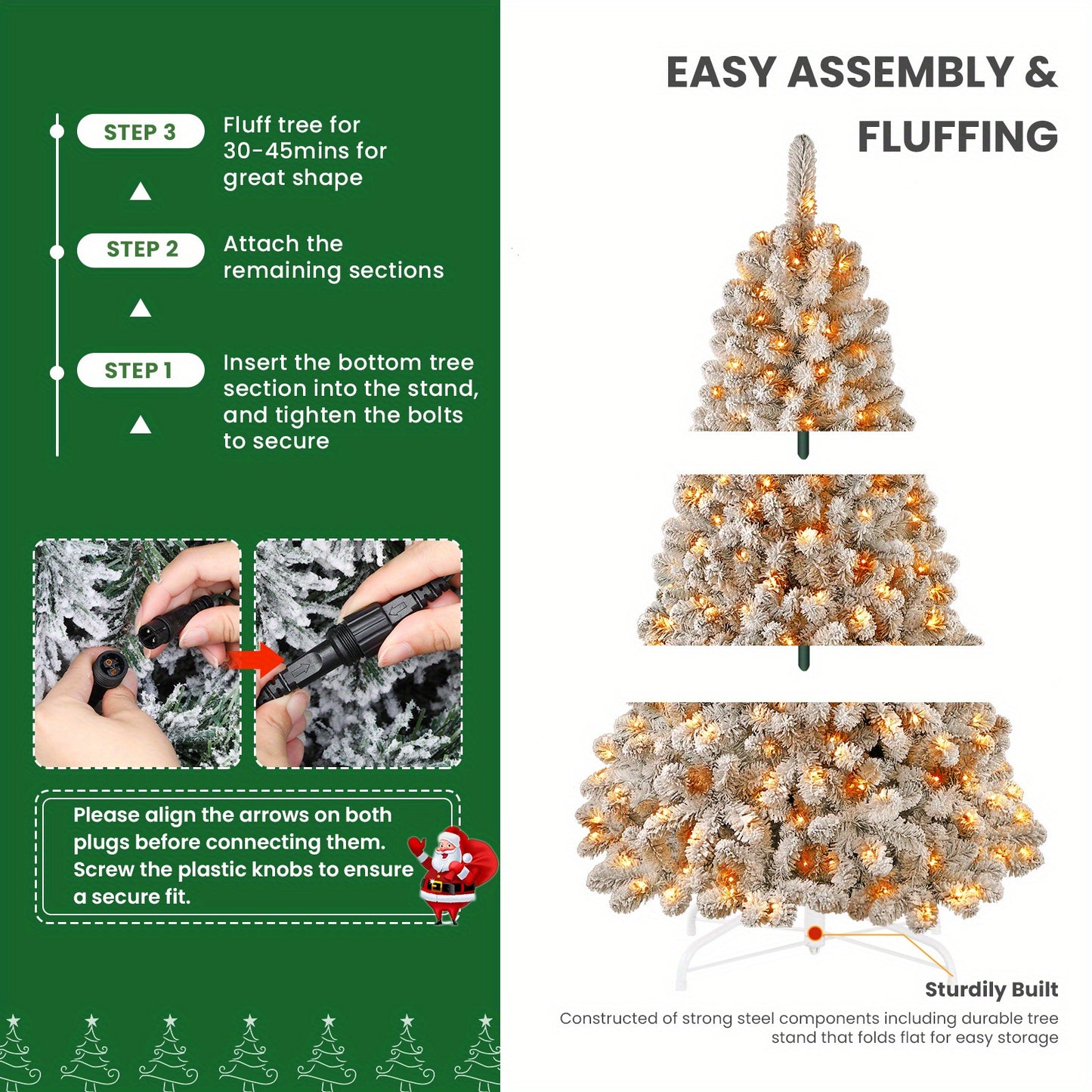 6.5ft Prelit Snow Flocked Artificial Christmas Tree with Remote Control - 170-640 RGB Lights, 378-1938 Branch Tips, Easy to Assemble, Minimal Fluff Shedding, Full & Lush Foliage for Home, Office, Party Decoration, 4/5/6/7/7.5