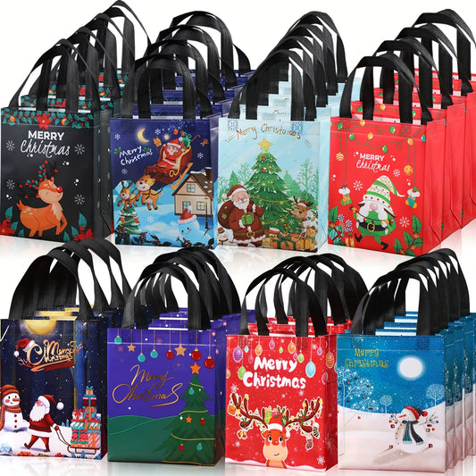 8/32Pcs Large Reusable Christmas Gift Bags | Festive Santa, Tree, Snowman, Ideal for Christmas Party, Surprise, with Gift Tags