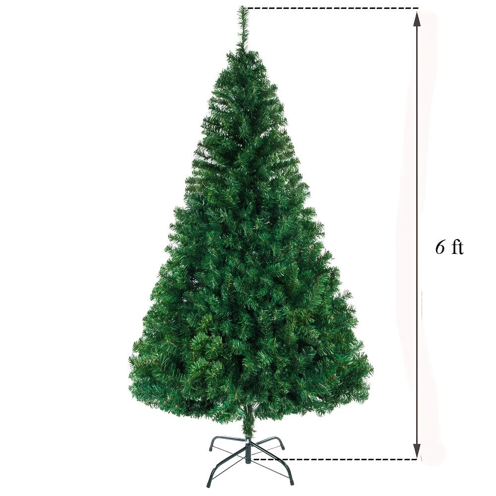 8ft Full Green Flat Top Christmas Tree with Sturdy Metal Stand - 1138 Branches for Indoor And Outdoor Holiday Decorations