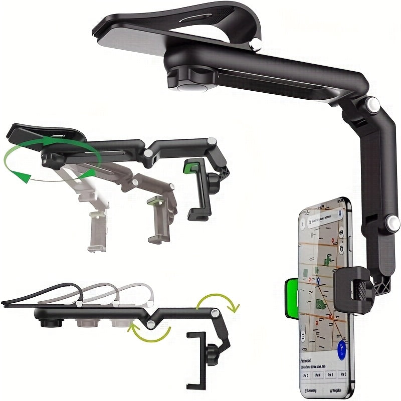 1 Universal 1080 ° Rotatable Car Phone Holder, Installed On The Sunshade Car Holder, Durable ABS Material, Suitable For Adjustable Installation In Bedrooms, Kitchens, And Vehicles