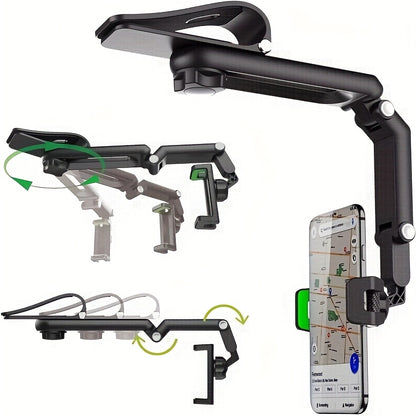 1 Universal 1080 ° Rotatable Car Phone Holder, Installed On The Sunshade Car Holder, Durable ABS Material, Suitable For Adjustable Installation In Bedrooms, Kitchens, And Vehicles