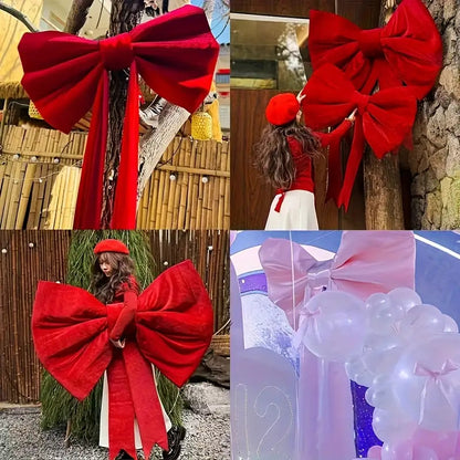 1pc Giant Luxurious Red Bow Party Decoration - 31.5 Inch Elegant Satin Tassel Ribbon with Large Full Round Bow & Long Trailing Tail, Self-Standing Design for Christmas, Birthdays, Weddings, New Year'S Eve - No /Electricity, D