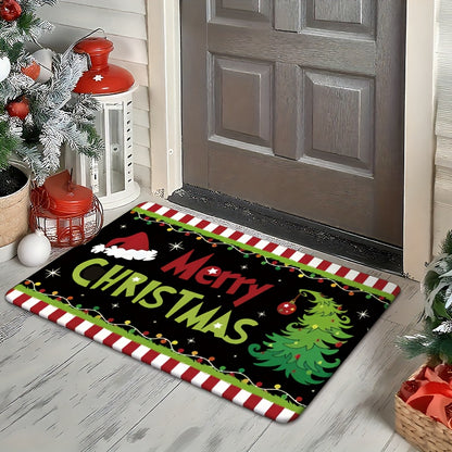 1pc holiday Christmas gift welcome doormat with Christmas joy poster design, suitable for living room, bedroom, bathroom, kitchen, and laundry room decoration, festive entrance mat seasonal decoration, Christmas Doormat, Fest