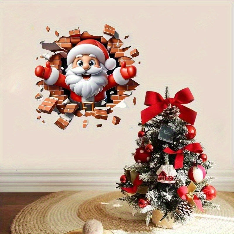 3D Santa Breakthrough Wall Sticker - Shiny PVC Christmas Sticker for Living Room, Bedroom and Home Decor, Cross Border, Wallpaper