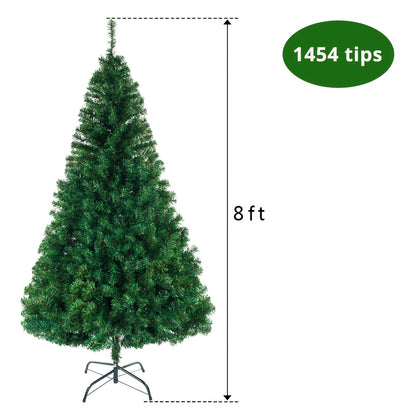 8ft Full Green Flat Top Christmas Tree with Sturdy Metal Stand - 1138 Branches for Indoor And Outdoor Holiday Decorations