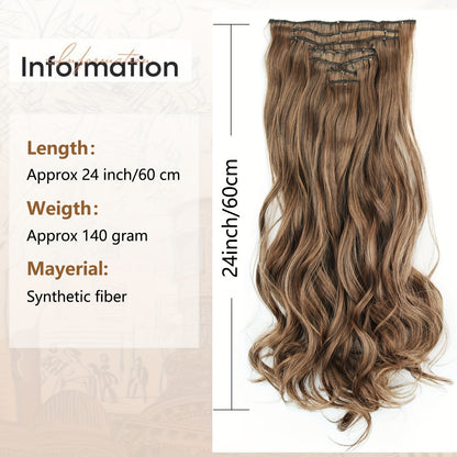 7 Sets (16 Clips) Clip-In Curly Hair Extensions for Women - 24" Long Blonde/Brown/Beige/Balayage Ombre Wavy Wig Pieces, -Looking Volume & Length for Everyday, Parties, Weddings, Sensitive Scalp Friendly - Easy Clip-On Extensi
