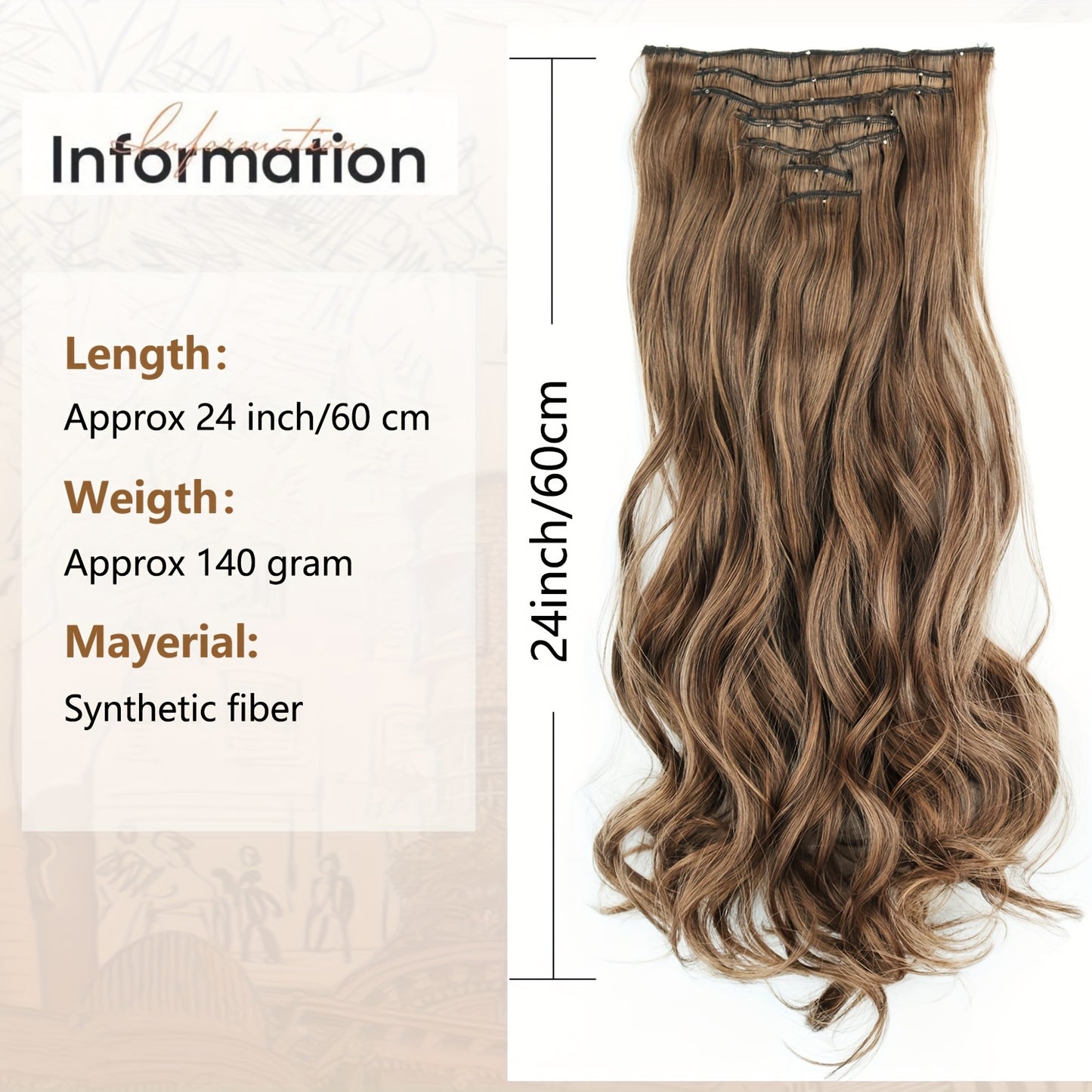 7 Sets (16 Clips) Clip-In Curly Hair Extensions for Women - 24" Long Blonde/Brown/Beige/Balayage Ombre Wavy Wig Pieces, -Looking Volume & Length for Everyday, Parties, Weddings, Sensitive Scalp Friendly - Easy Clip-On Extensi