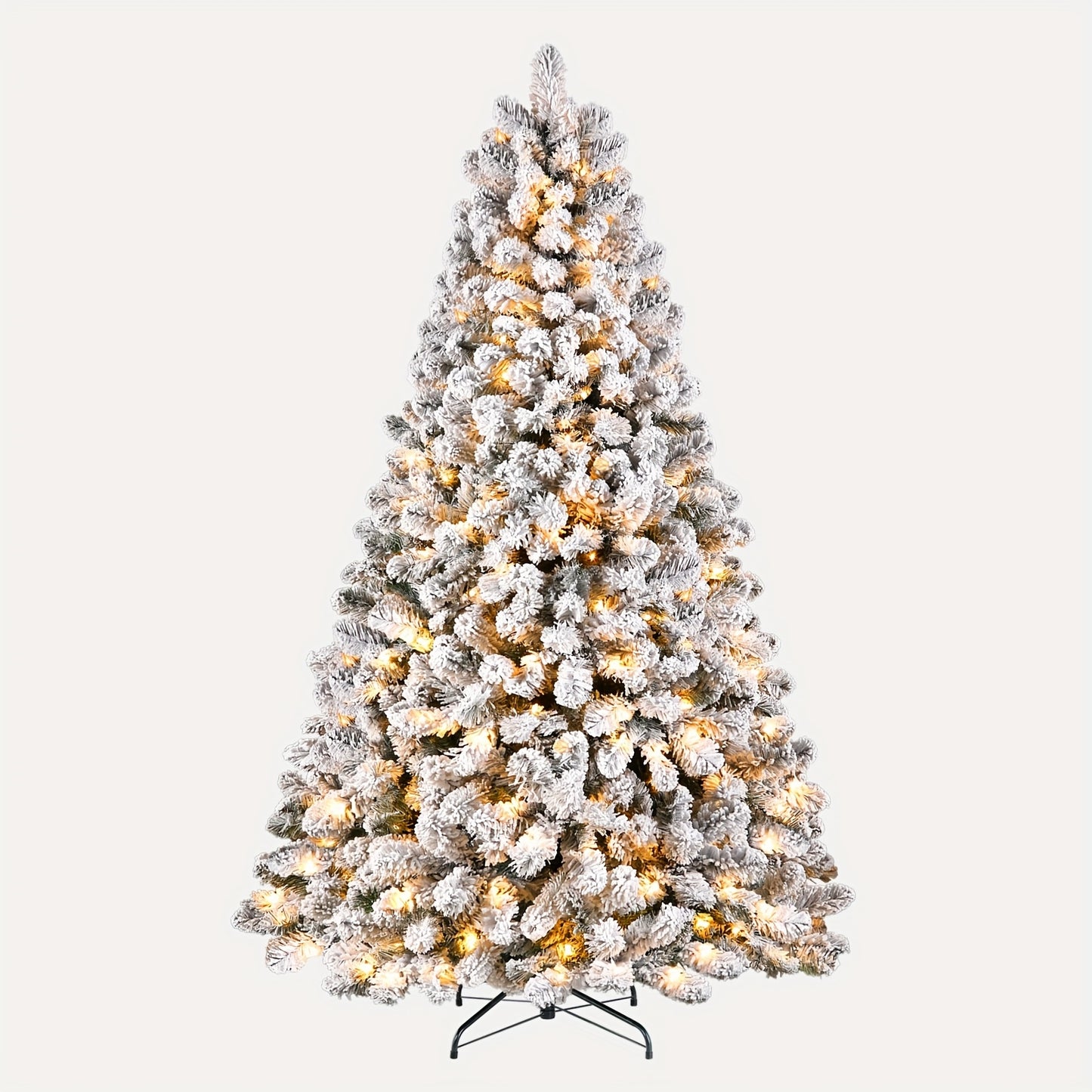 4/5/6/7/7.5/9ft Full Snow Flocked Xmas Tree 2025 New Style - 100-450 Warm White Lights, 301-1213 Lush Branches, Foldable Base | Ideal Holiday Decoration for Home/Office/Party