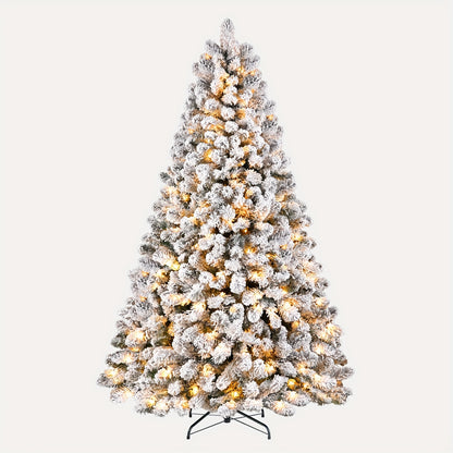 4/5/6/7/7.5/9ft Full Snow Flocked Xmas Tree 2025 New Style - 100-450 Warm White Lights, 301-1213 Lush Branches, Foldable Base | Ideal Holiday Decoration for Home/Office/Party