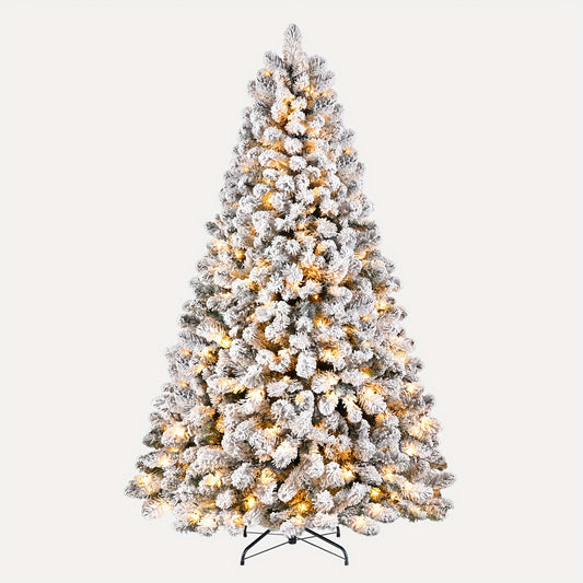 4/5/6/7/7.5/9ft Full Snow Flocked Xmas Tree 2025 New Style - 100-450 Warm White Lights, 301-1213 Lush Branches, Foldable Base | Ideal Holiday Decoration for Home/Office/Party