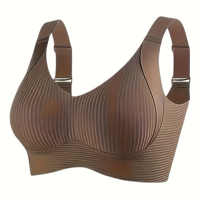 1/2/4pcs Women'S Seamless Bra - Elegant Solid Color, Wide Shoulder Straps And Built-in Bra, Comfortable And Breathable Wireless Support, No Padding Ribbed Texture - Available In White, Beige, Black, Brow