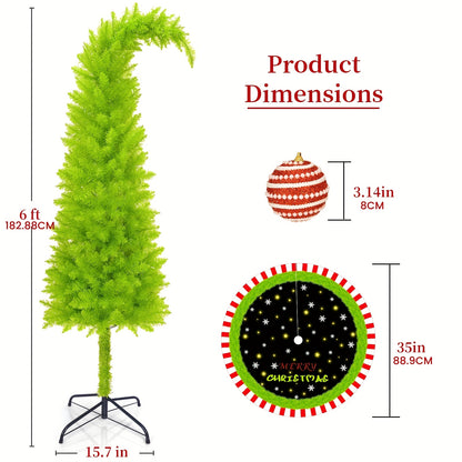 6-foot Artificial Christmas Tree - Bendable, Unique Decorations, Tree Skirt, String Lights, Christmas Ball | Party Decor for Shop Window