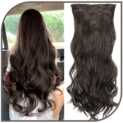 7 Sets (16 Clips) Clip-In Curly Hair Extensions for Women - 24" Long Blonde/Brown/Beige/Balayage Ombre Wavy Wig Pieces, -Looking Volume & Length for Everyday, Parties, Weddings, Sensitive Scalp Friendly - Easy Clip-On Extensi