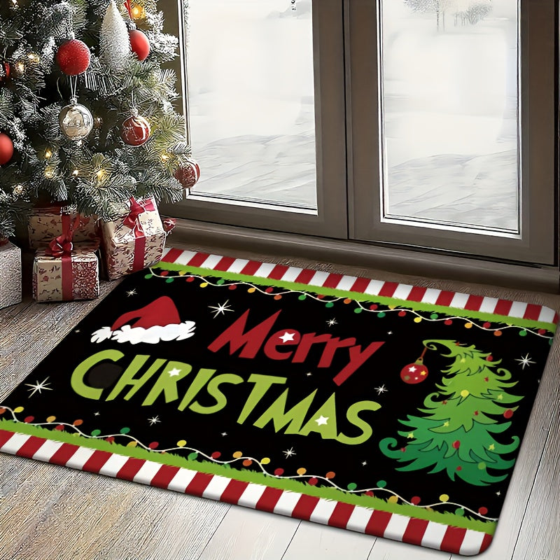 1pc holiday Christmas gift welcome doormat with Christmas joy poster design, suitable for living room, bedroom, bathroom, kitchen, and laundry room decoration, festive entrance mat seasonal decoration, Christmas Doormat, Fest