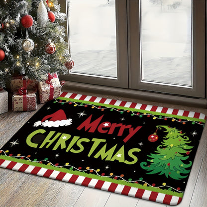 1pc holiday Christmas gift welcome doormat with Christmas joy poster design, suitable for living room, bedroom, bathroom, kitchen, and laundry room decoration, festive entrance mat seasonal decoration, Christmas Doormat, Fest