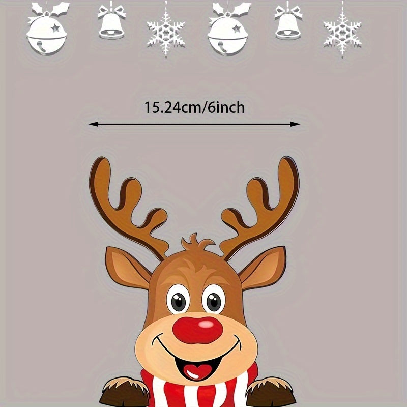 Festive Holiday Vehicle Decals - Waterproof Santa & Reindeer Window Clings - Self-Adhesive Vinyl Christmas Decorations with Glitter, Suitable for Glass, Metal, Ceramic Surfaces - Anime Theme, Single Use