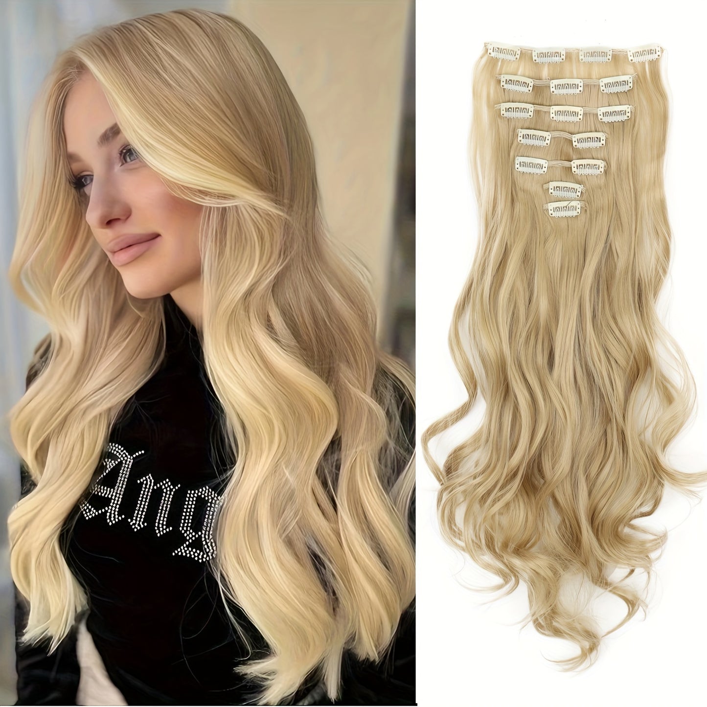 Suitable for Women 16 Cards 7pcs Water Ripple Large Wave Viscose Hair Extension Pieces Increase Hair Volume Wig Pieces Halloween
