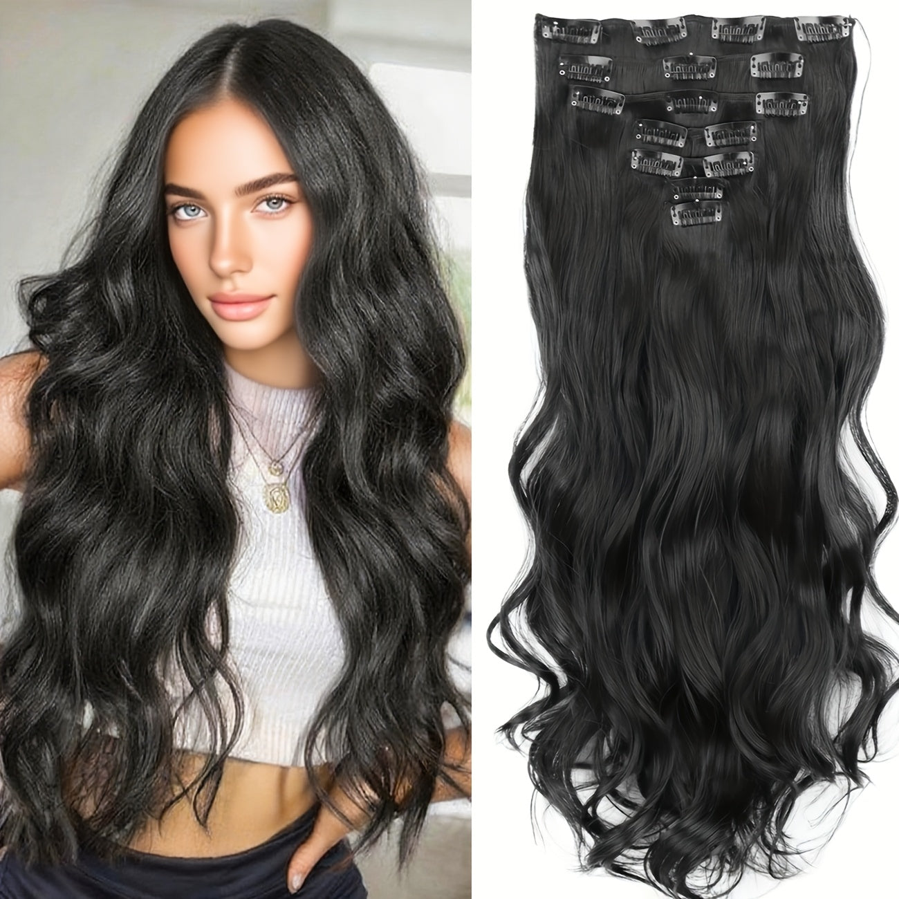 7 Sets (16 Clips) Clip-In Curly Hair Extensions for Women - 24" Long Blonde/Brown/Beige/Balayage Ombre Wavy Wig Pieces, -Looking Volume & Length for Everyday, Parties, Weddings, Sensitive Scalp Friendly - Easy Clip-On Extensi