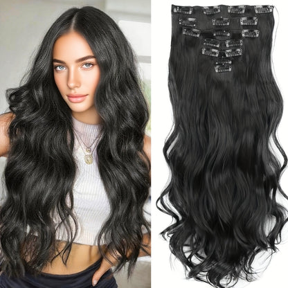 7 Sets (16 Clips) Clip-In Curly Hair Extensions for Women - 24" Long Blonde/Brown/Beige/Balayage Ombre Wavy Wig Pieces, -Looking Volume & Length for Everyday, Parties, Weddings, Sensitive Scalp Friendly - Easy Clip-On Extensi