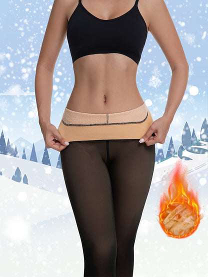 Fake Semi-Transparent Warm Pantyhose - Thick Transparent Tights with High-Elasticity Full Coverage Leggings, Solid Color for boots, Short Skirts & Dresses - Machine Washable Winter Wear (Not see-through)