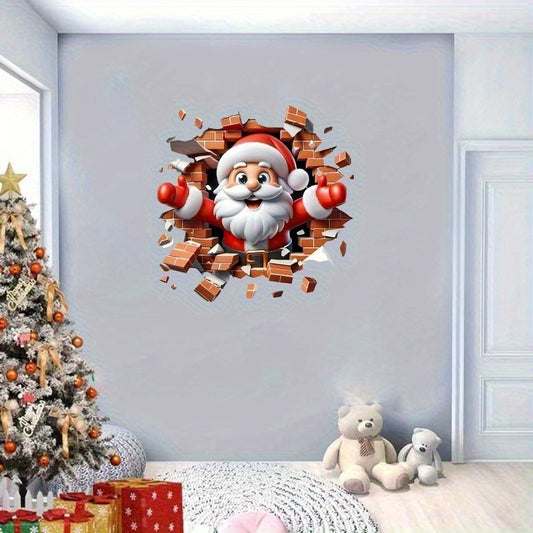 3D Santa Breakthrough Wall Sticker - Shiny PVC Christmas Sticker for Living Room, Bedroom and Home Decor, Cross Border, Wallpaper