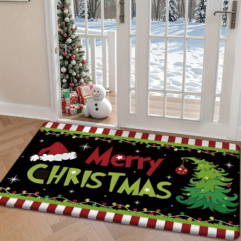 1pc holiday Christmas gift welcome doormat with Christmas joy poster design, suitable for living room, bedroom, bathroom, kitchen, and laundry room decoration, festive entrance mat seasonal decoration, Christmas Doormat, Fest