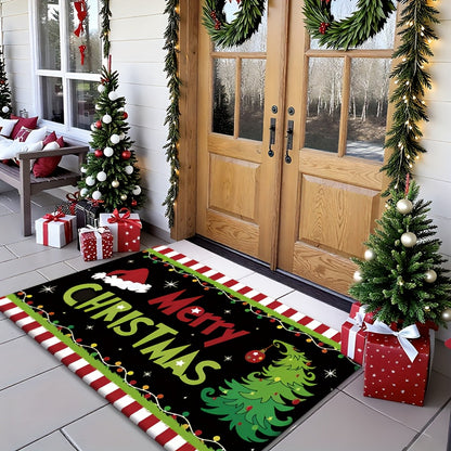 1pc holiday Christmas gift welcome doormat with Christmas joy poster design, suitable for living room, bedroom, bathroom, kitchen, and laundry room decoration, festive entrance mat seasonal decoration, Christmas Doormat, Fest