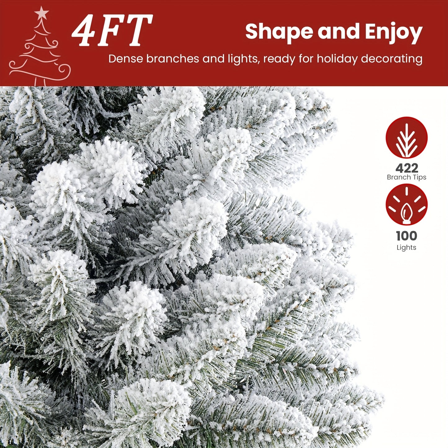 4/5/6/7/7.5/9ft Full Snow Flocked Xmas Tree 2025 New Style - 100-450 Warm White Lights, 301-1213 Lush Branches, Foldable Base | Ideal Holiday Decoration for Home/Office/Party